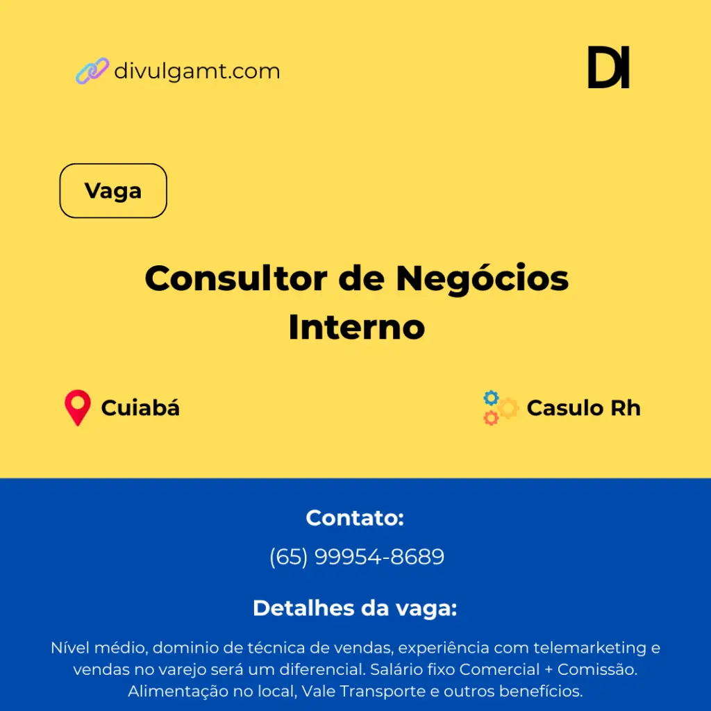Vaga de Consultor de Negócios Interno na Casulo RH em Cuiabá