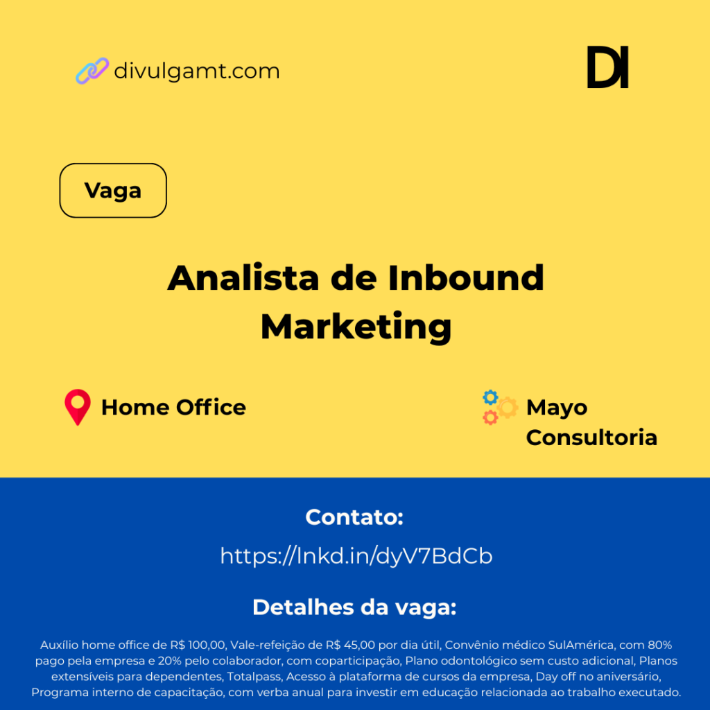 Vaga de Analista de Inbound Marketing em Regime Home Office na Mayo Consultoria