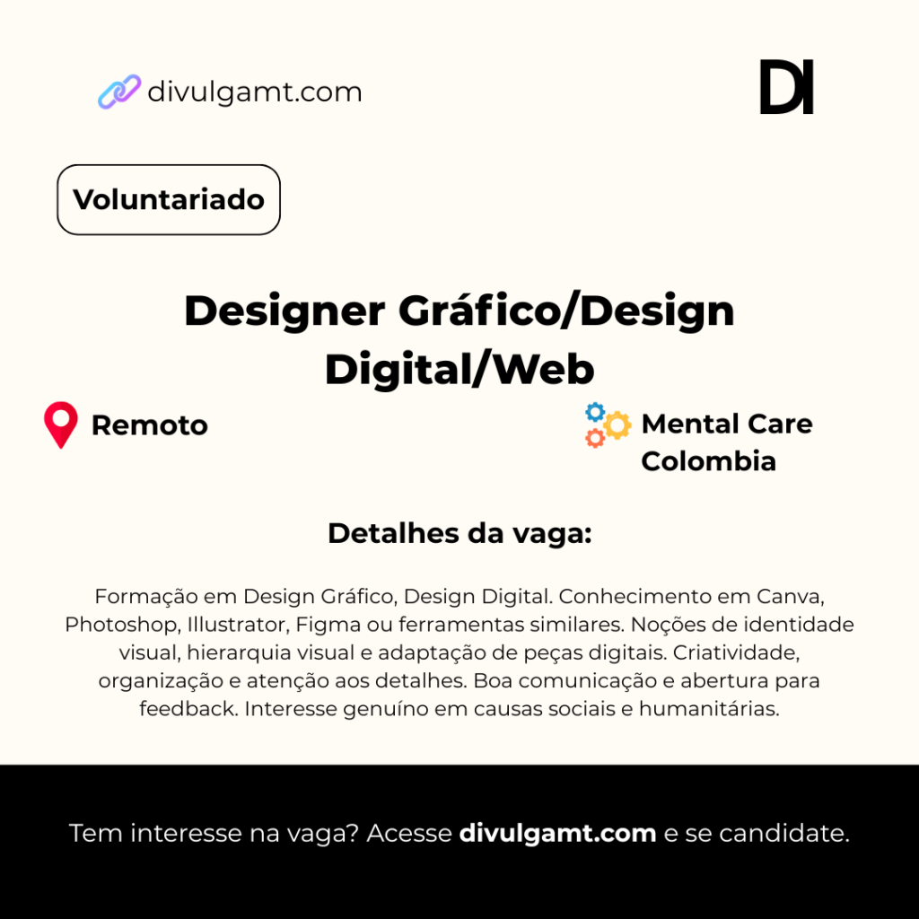 Oportunidade Voluntária para Designer Gráfico na Mental Care Colombia