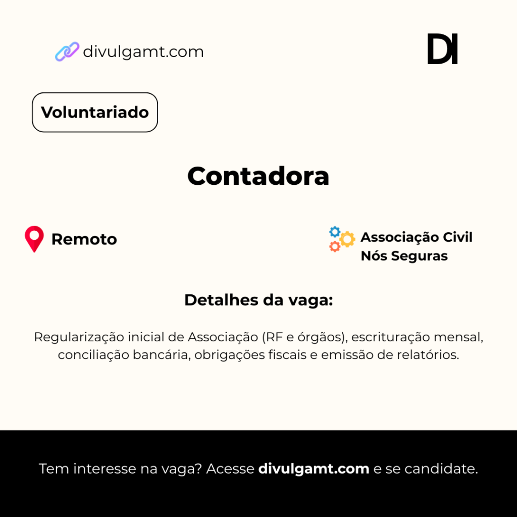 Vaga Voluntária para Contadora na Associação Civil Nós Seguras