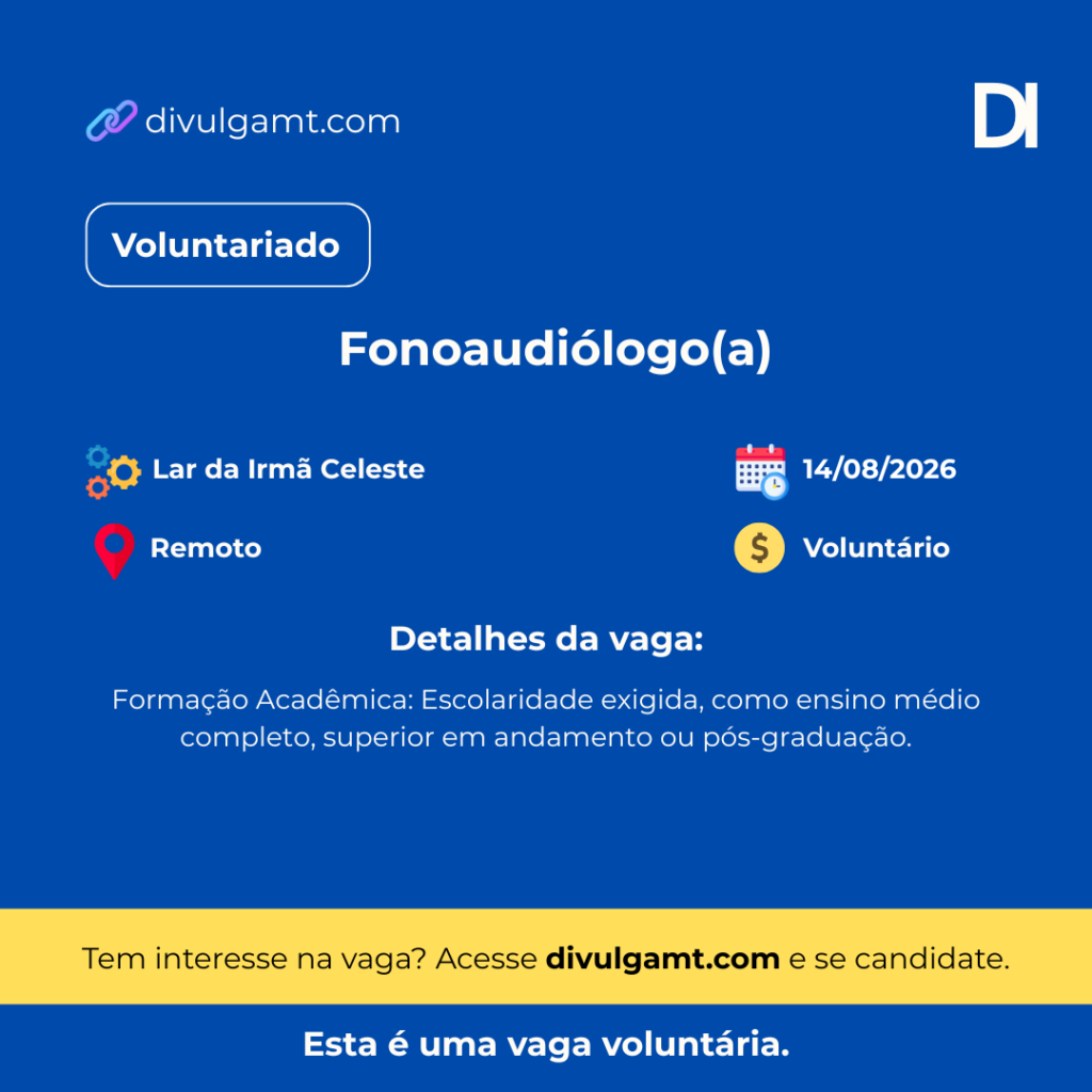 Oportunidade Voluntária para Fonoaudiólogo(a) no Lar da Irmã Celeste